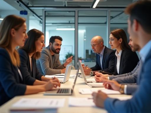 Diverse Cozum Bilisim team collaborating energetically in a modern Istanbul office